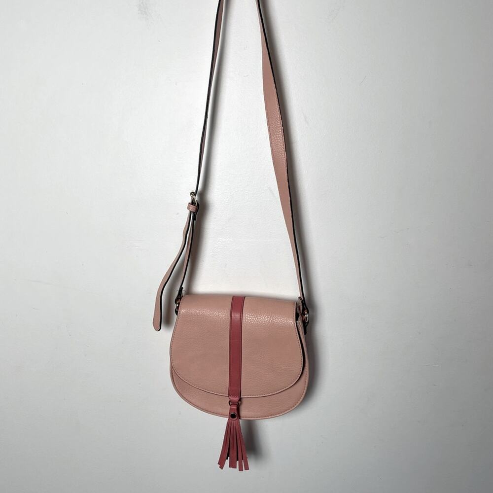 Neiman Marcus crossbody bag on faux leather pink two tone with tassel